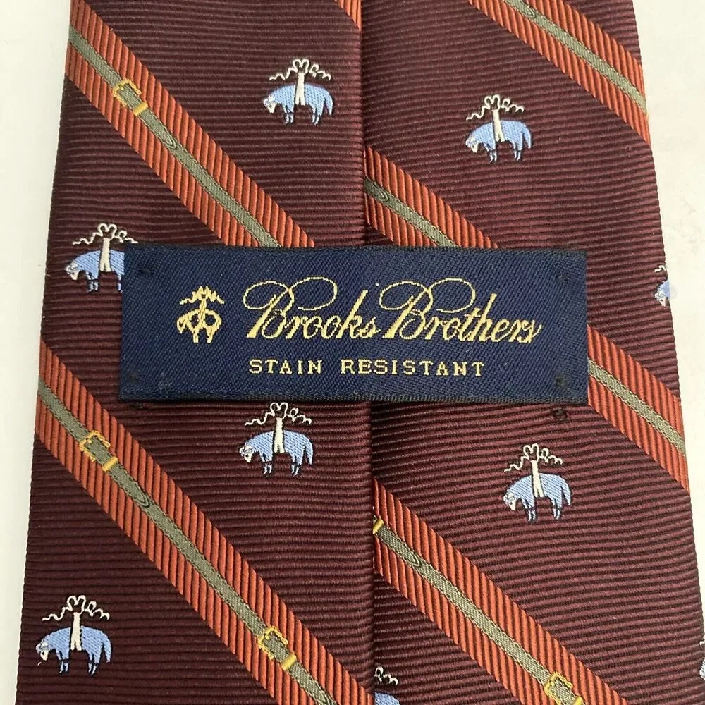 Brooks Brothers Stain Resistant Tie Stripe Burgundy Red Blue Logo Silk 5…